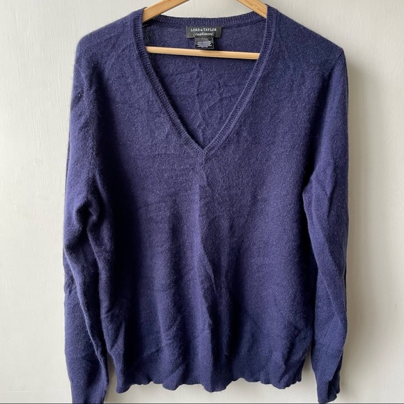 Lord & Taylor V-Neck Cashmere Sweater Evening Blue XL - Picture 2 of 4